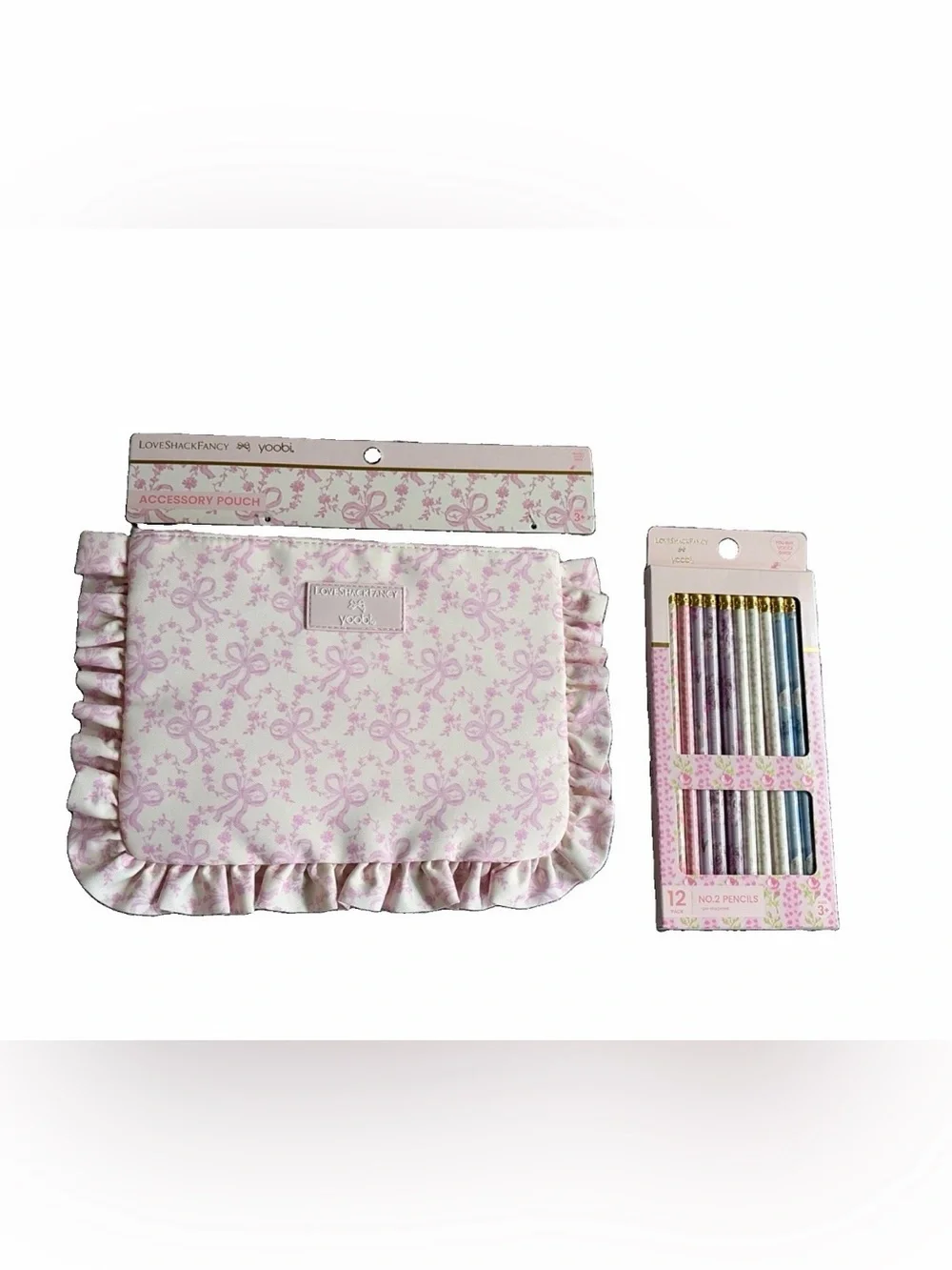NWT LoveShackFancy X Target Yoobi Heirloim Pencil Case Chantilly Lace & Pencils